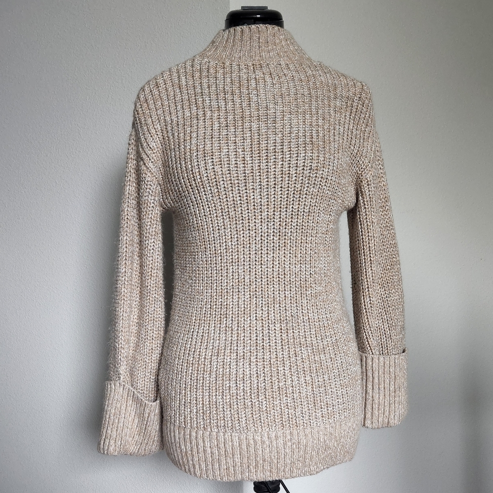 Maternity Cuff Sleeve Textured Pullover Sweater Beige XS